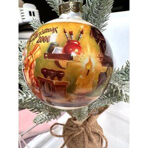 Glass Christmas Ornament Santa & Workshop Design "Christmas 2000" Theme